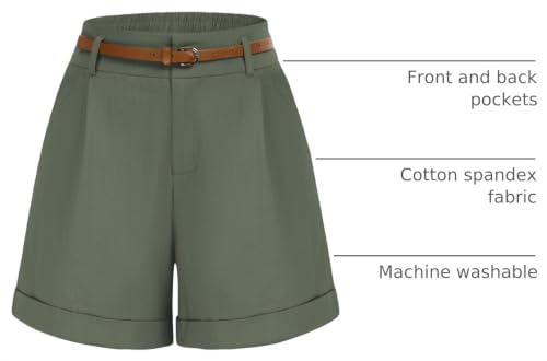 Image of Belle Poque Women Bermuda Shorts Elastic Waist Wide Leg Shorts with Pockets & Belts