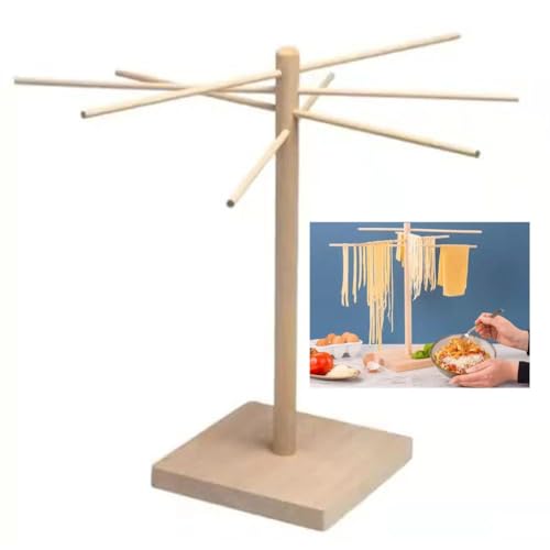 zklaseot Sechoir a Pates Fraiches, Pliant Séchoir À Pâtes, Pâtes Fraîches Pliables Séchoir en Bois for La Cuisine avec 8 Poignées De Barre, Rangement Facile Et Installation Rapide