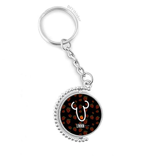 Porte-clé fraise drôle rotatif avec anneau robuste et design multicolore 9cm