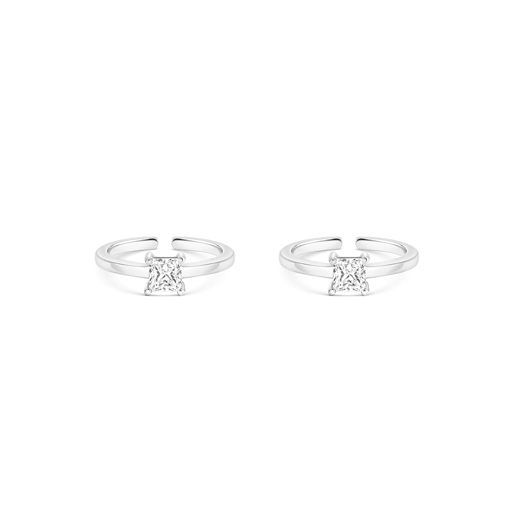 Pure Silver Toe Rings with Silver Finish & Square CZ Stone | Adjustable Minimal Design | Elegant Toe Ring for Women & Girls-image-8