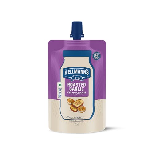 HELLMANN'S, Roasted Garlic Mayo, 85g, for Delectable Sandwiches, with Creamy & Rich Taste, 100% Vegetarian, World's No.1 Mayonnaise Brand