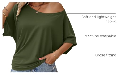 Image of Hilinker Womens Sexy Off The Shoulder Tops Short Batwing Sleeve T Shirt Oversized Casual Tee