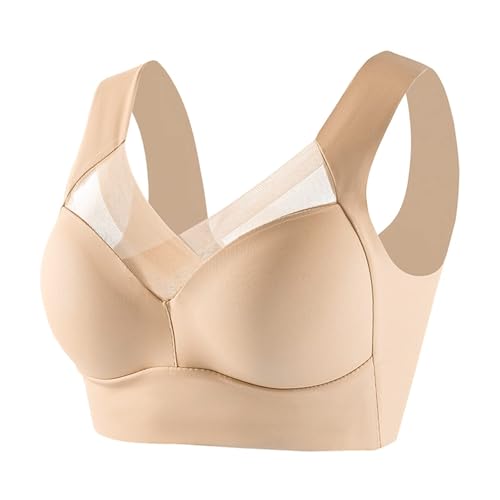 Seamless Wirefree Zenchic Bras for Older Senior Women Comfortable Wireless Daisy Bras No Underwire Push Up Anti Sagging Full Coverage Ice Silk Sports Bra Plus Size Support brasieres Beige 36