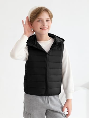 Image of Haloumoning Boys Puffer Vest Kids Sleeveless Zip Up Jackets | Lightweight Puffy Down Jacket with Hood 4-14 Years