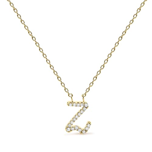 10K Yellow Gold Diamond Accent "Z" Initial Script Style Pendant Necklace