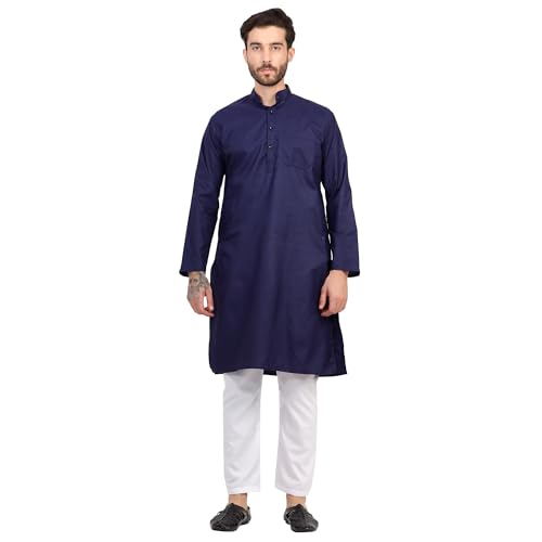 Image of HUZUR Men's Cotton Full Sleeve Long Knee Length Kurta Pajama Comfortable Wear for Festival and Occasion like Holi,Diwali,Eid,Haldi,Mehendi and Wedding