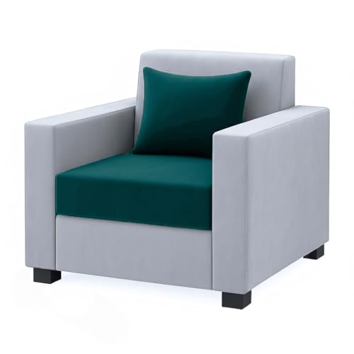 Image of FURNY Lexon 5 Seater Fabric 3+1+1 Sofa Set (Greenish Teal-Light Grey) Premium Velvet Finish | Durable & Comfortable | Ideal for Living Room