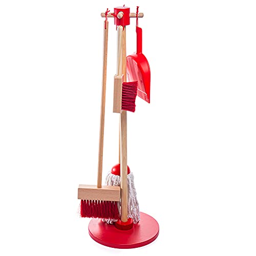 Bigjigs Juguetes de Madera Set de Limpieza con la Escoba, la fregona y Recogedor