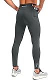 Pudolla Men's Thermal Running Tights with 3 Zipper Pockets Workout Compression Leggings Cycling Pants for Men Hiking Jogging(Dark Grey X-Large)