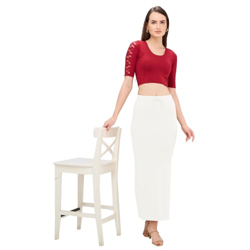 Image of DESI GIRL Cotton Lycra Stretchable Saree Shapewear Petticoat with Drawstring for Women | Fishcut Saree Petticoat with Side Slit for Easy Movement | Saree Shaper | Long inskirt