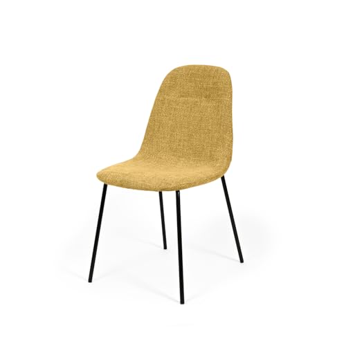 Genérico Pack 4 Sillas de Comedor Paola, Silla de Comedor Acolchada Color Mostaza con Patas Metálicas Negras, Diseño Contemporáneo Tapizado