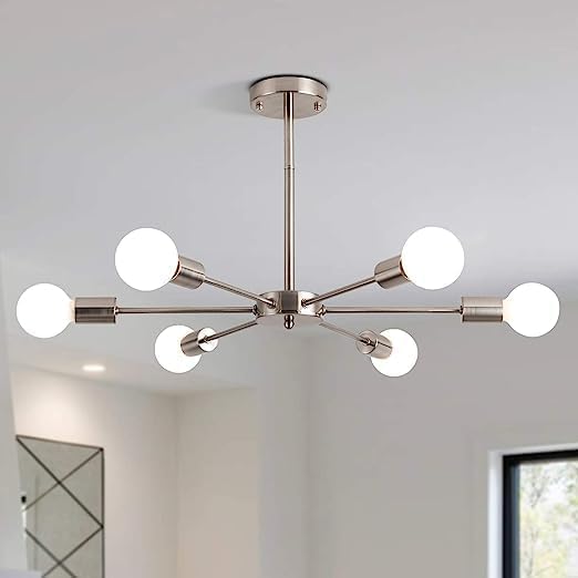 Home Decor 6-Light Silver/Nikil Wall Sconce Sputnik Chandelier - Mid Century Modern Minimalist Vanity Hallway Lighting - Industrial Exposed Bulb Decor Curve Line-Wings Wall Lamp Fixture