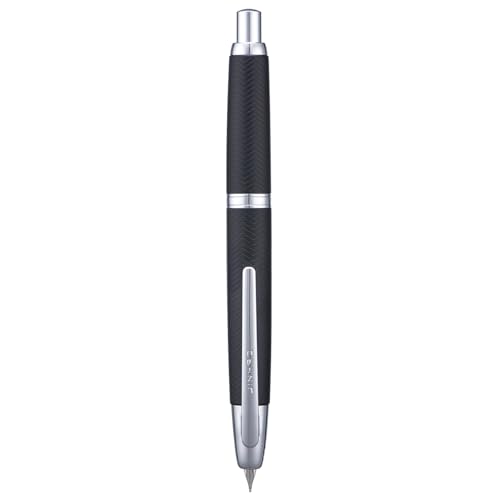 Image of Jinhao 10 Press Fountain Pen with Box, Wavy Matt Black Chrome Retractable Fine Nib with Converter Set (Silver Clip)