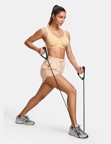 SYROKAN Sutiã Esportivo Feminino Acolchoado Alto Suporte Tamanho Grande com Alças Ajustáveis Batido