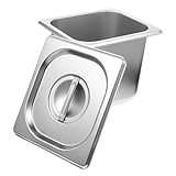 FONDOTIN ステンレススチール製ビュッフェパン 蓋付き 長方形 食堂用フードコンテナ 耐久性衛生的 レストラン 業務用 食品保存トレイ