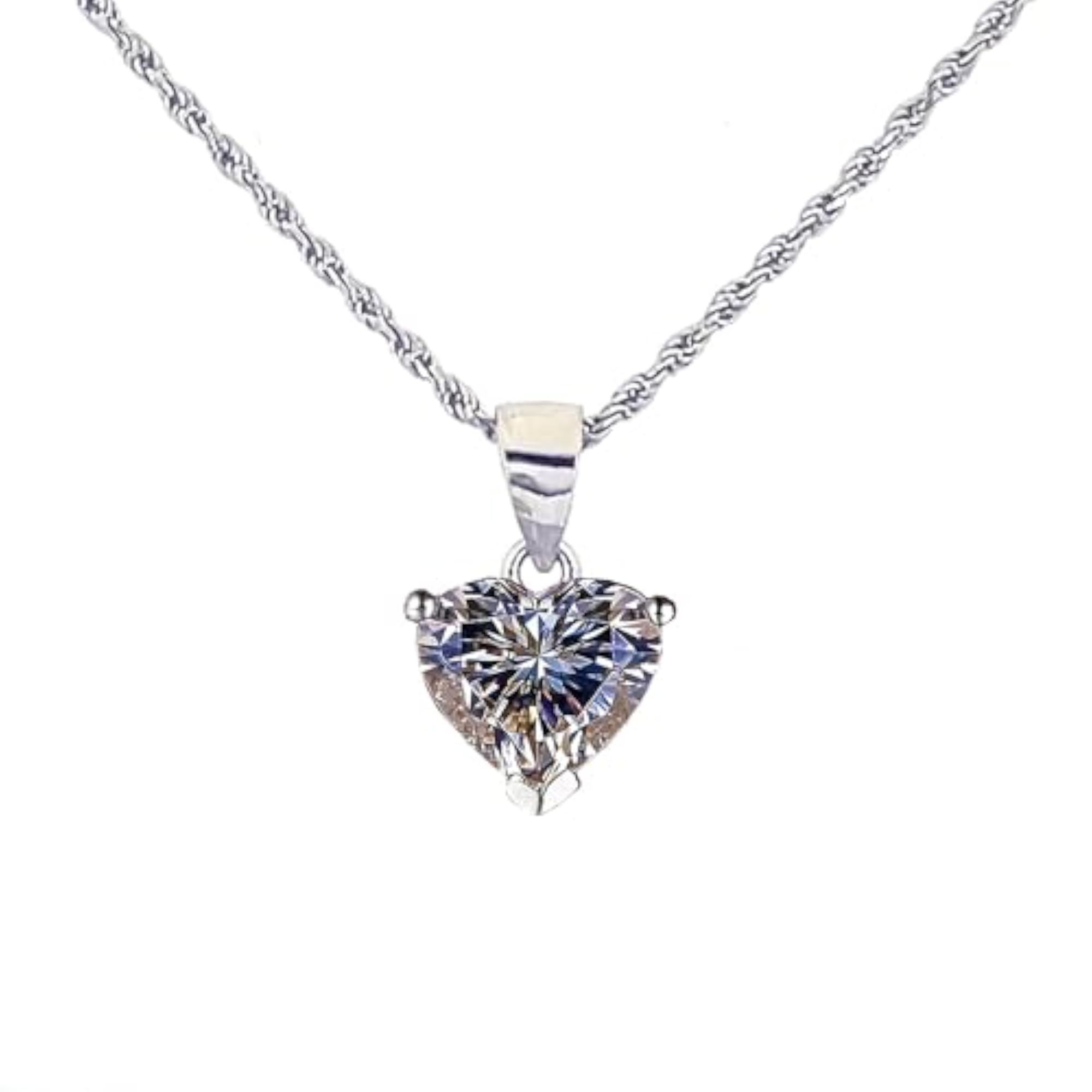 Rhodium Plated 925 Sterling Silver CZ Pendant with Chain, Women's