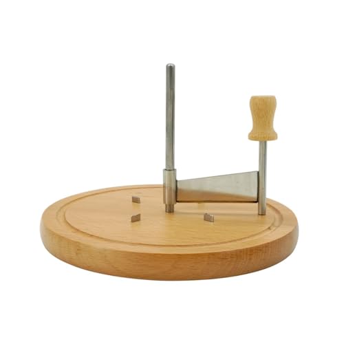 Fackelmann 56773 Girolle à fromage avec plateau en bois, girolle pour tête de moine, coupe fromage rotatif, Bois, Acier inoxydable, 22 x 12,5 cm, Argenté.