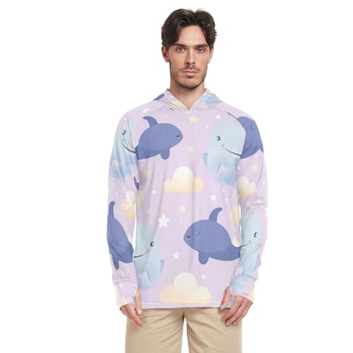 xigua Cute Cartoon Dolphins Men's UPF 50+ Sun Shirts Quick Dry Sun Protection Hoodie With Long Sleeve 1105