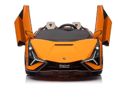 Kinderfahrzeug - Elektro Auto Lamborghini SIAN 2 Sitzer - lizenziert - 24V Akku, 4 Motoren- 2,4Ghz Fernsteuerung, MP3, Ledersitz+Eva -10kmh schnell (Orange)
