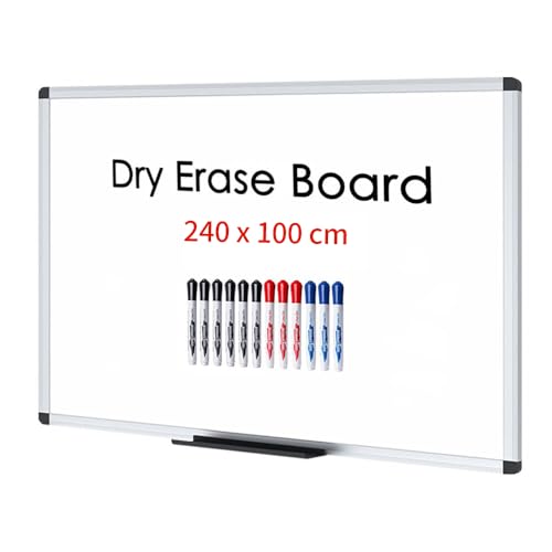 Tableau blanc magnétique effaçable à sec 240x100 cm grand format VIZ-PRO cadre aluminium