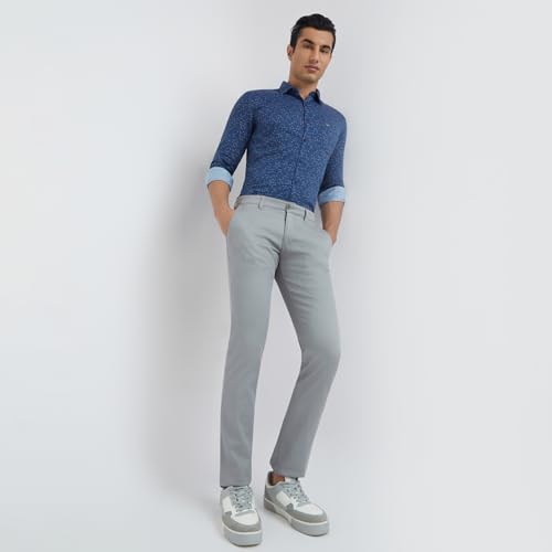 Image of Parx Men's Cotton Blend Solid Pattern Super Slim Fit Flat Front Casual Trouser