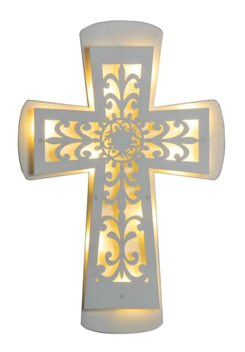 Cruz de madera blanca decorativa para sala de oración con luz nocturna LED relajante
