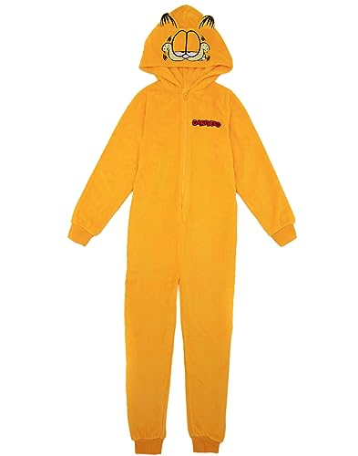 Garfield Kids Onesie | Orange Novelty Cat All in One Loungewear Outfit For Boys & Girls | Character Sleepwear Bodysuit with 3D Ears