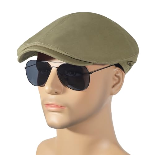 Image of ZLYC Men Cotton Flat Cap Summer Scally Ivy Gatsby Newsboy Beret Driver Cabbie Hunting Hat