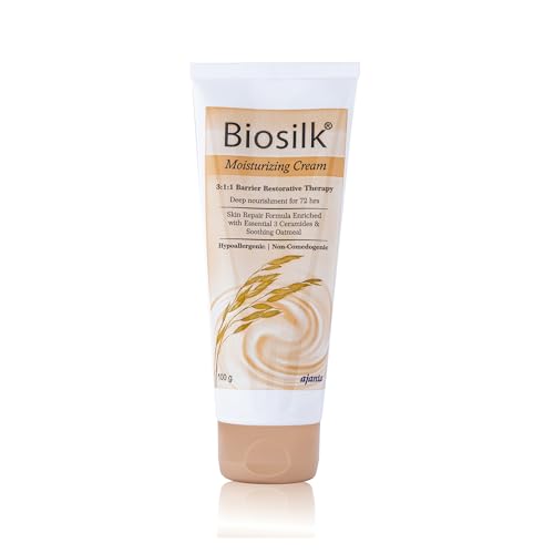 Image of BIOSILK Cream - 3:1:1 Golden Ratio Ceramides with Oatcom for 70% Ceramide Boost & Pentavitin 72-Hr Hydration - Hypoallergenic, Non-Comedogenic Moisturiser for Dry, Sensitive & Irritated Skin - 100gm