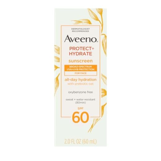 Aveeno Protect + Hydrate Moisturizing Face Sunscreen Lotion With Broad Spectrum Spf 60 & Prebiotic Oat, Weightless & Refreshing Feel, Paraben-free, Oil-free, Oxybenzone-free, 2.0 ounces