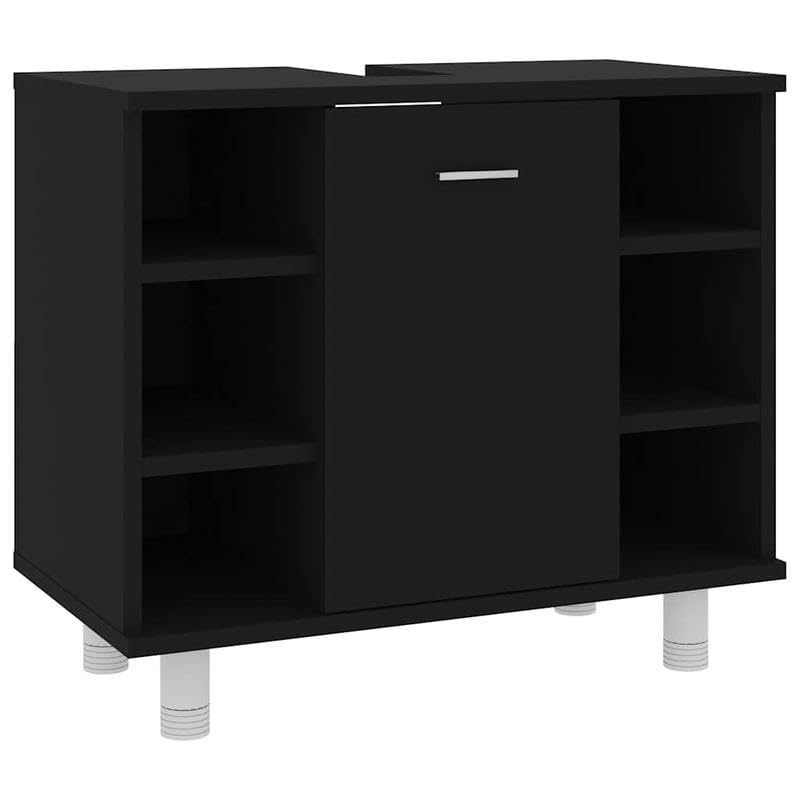Eleganz Armario de baño negro 60 x 32 x 53,5 cm de material de madera – Moderno armario de baño con mucho espacio para toallas y artículos de tocador, ideal para baños pequeños