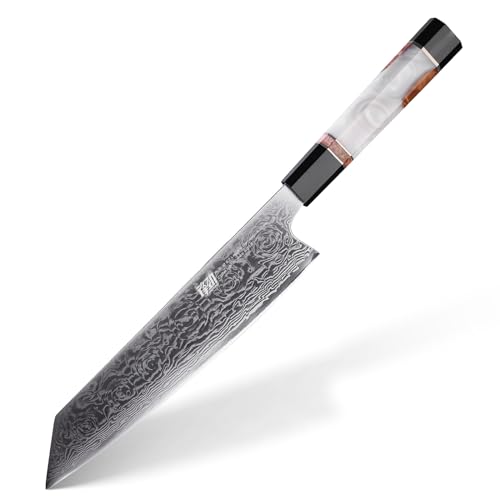 FINDKING Cuchillo Japonés Kiritsuke de 9 Pulgadas, Cuchillos Japoneses Afilados, Cuchillo de Cocina de Damasco para Chefs Profesionales y Caseros (Serie BLACK-ROSE)