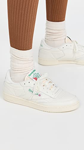 Reebok Club C 85 Vintage Tennis Sneakers for Women, Casual White Womens Shoes, Size 5 to 11 - Chalk/Alabaster/Glen Green, 6 Medium