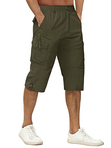 Pantalones Cortos al Aire Libre para Hombres Pantalones Cortos Cargo Casual Pantalones Cortos de Algodón Verano Pantalones Cortos Outdoor con Bolsillo Camping Pesca Caza Shorts Cargo Capri Verde
