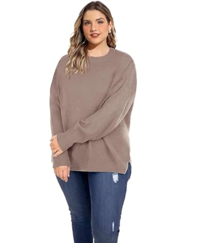 Image of TIYOMI Plus Size Sweaters for Women Oversized Pullover Crewneck Sweater Knit Side Split Casual Sweaters Fall Winter XL-5XL