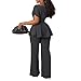 Women's 2 Piece Outfits Suit Set Short Sleeve Peplum Top Flared Pants Sets Business Pantsuits Grey L