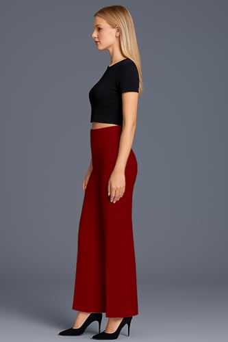 Image of SWADESI STUFF Women's High Waisted Bell Bottom Pants | Retro Wide Leg Trousers | Stretchy Flared Palazzo Pants for Office, Casual Wear & Party