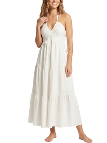 Image of Women's Casual Halter Tiered Vacation Maxi Dress with Pockets