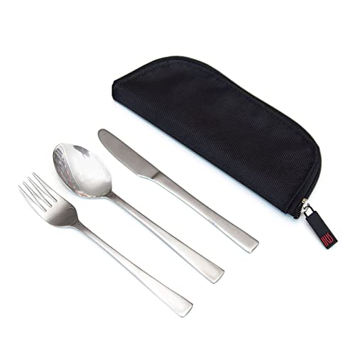 PracticFood Set de 3 Cubiertos en Acero Inoxidable Niquel Free con Funda de Transporte Cover
