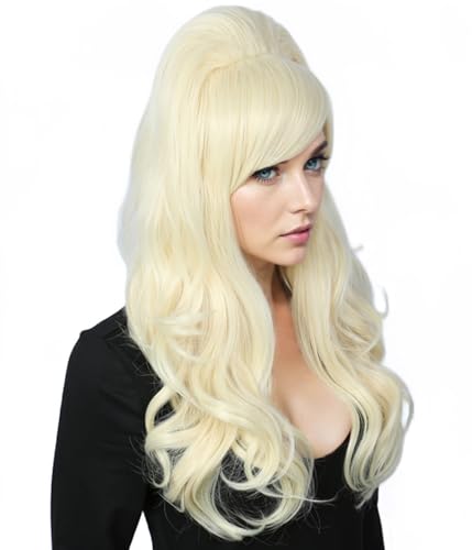 Image of Linfairy 1Pc Long Wavy Blonde Wig Big Bouffant Beehive Wigs for Women fits 50s 80s Costume