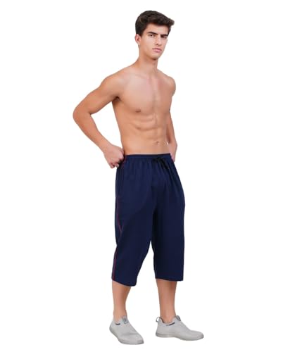 Image of RUGAN Men's Cotton Capri Three-Fourth Shorts | 3 /4th Pants for Men Dual Zipper Pockets | Plus Size Shorts