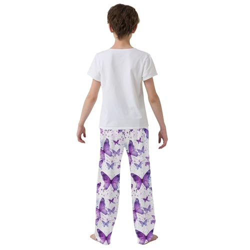 Butterfly Long Pajama Pants Elastic Waist PJ Bottoms with Pockets S A1118144
