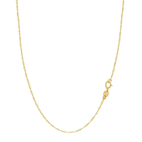 MONVAU 14K Real Yellow Gold Singapore Chain 1.1mm Dainty Yellow Gold Necklace For Women with Spring...
