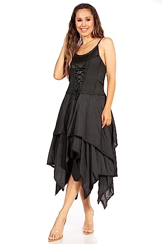 Image of Sakkas Lady Mary Jacquard Corset Style Bodice Lightweight Handkerchief Hem Dress