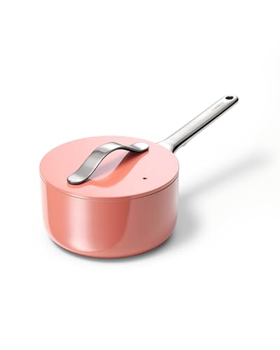 Image of Caraway Nonstick Ceramic Sauce Pan with Lid (1.75 qt) - Non Toxic, PTFE & PFOA Free - Oven Safe & Compatible with All Stovetops (Gas, Electric & Induction) - Perracotta
