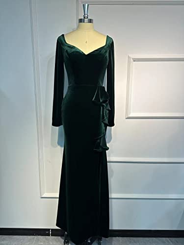 YUAOHUANG Velvet Formal Dress 2025 Long Sleeve Mermaid Formal Gown with Ruffle Hem High-Slit Bodycon for Cocktail Party4
