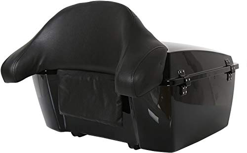 Image of ECOTRIC Motorcycle Trunk W /Backrest Pad Compatible with 1997-2013 Harley Davidson Touring Electra Glide Road King Touring Luggage Storage Box Black (Chrome Latches)