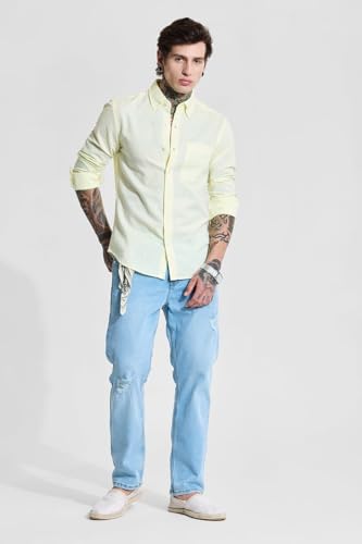 Image of SNITCH Men Casual Shirt | Slim Fit Full Sleeve Button-Down Collar Solid Design | Premium Cotton Linen Blend & Breathable Fabric for Office, Semi-Formal & Everyday Wear