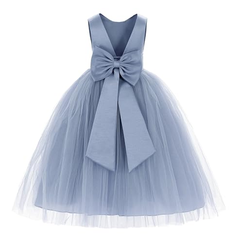 Girls Elegant Birthday Party Sleeveless Tulle Dress Mesh Tulle 3-8 Years Old Sweet Wedding Flower Girl Bow Knot2