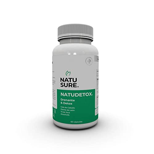 NATUSURE - Cápsulas NatuDetox - Drenante natural con 4 plantas diuréticas - Con ingredientes naturales - Elimina la retención de líquidos y toxinas - Disminuye la hinchazón - 60 cápsulas vía oral Cover